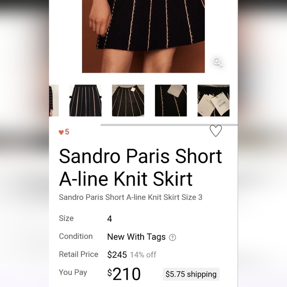 Sandro Black Skirt with Gold Stripes - Picture 5 of 5